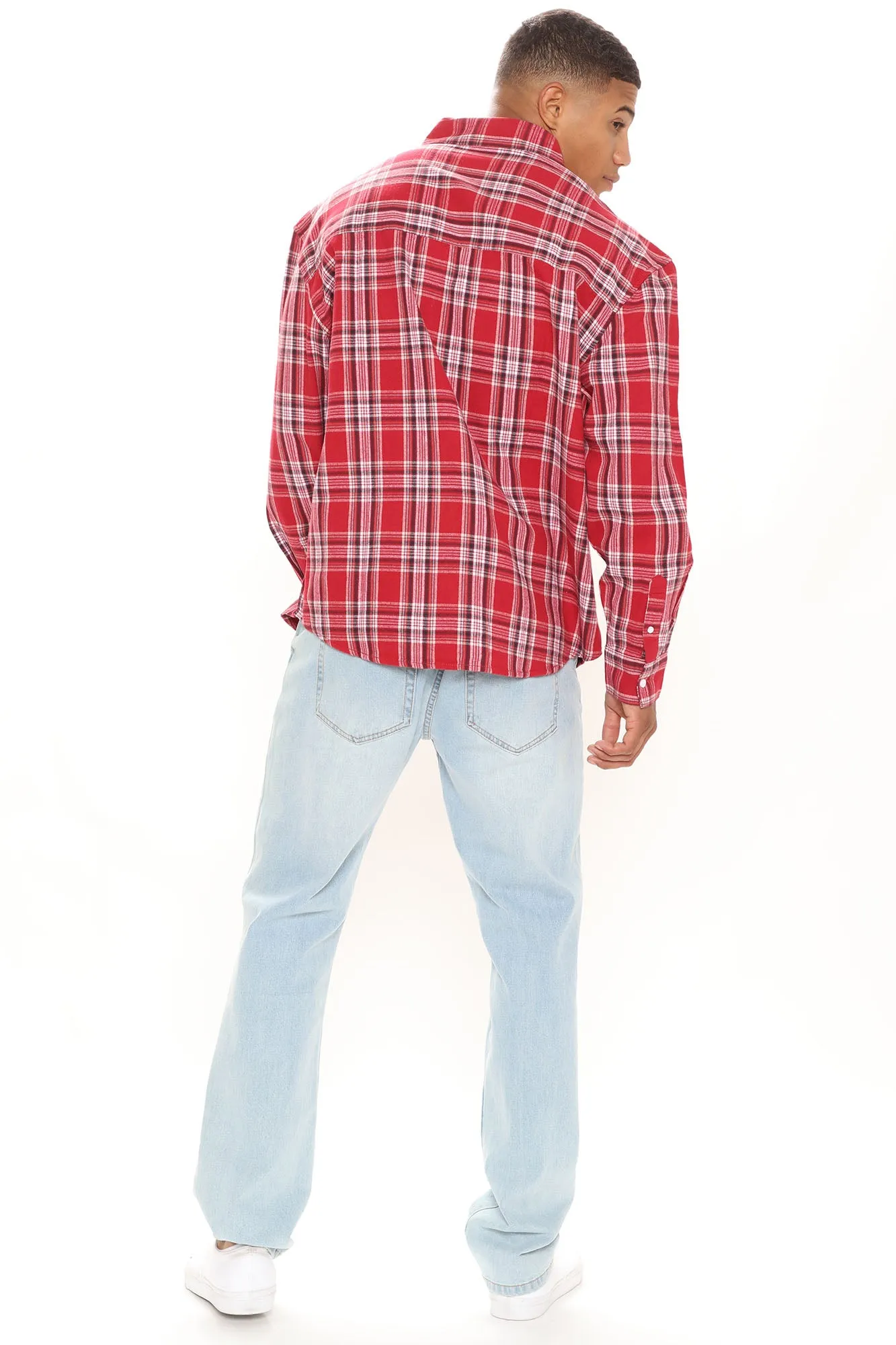 All Around Oversized Flannel Long Sleeve Woven Top - Red