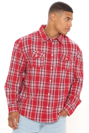 All Around Oversized Flannel Long Sleeve Woven Top - Red