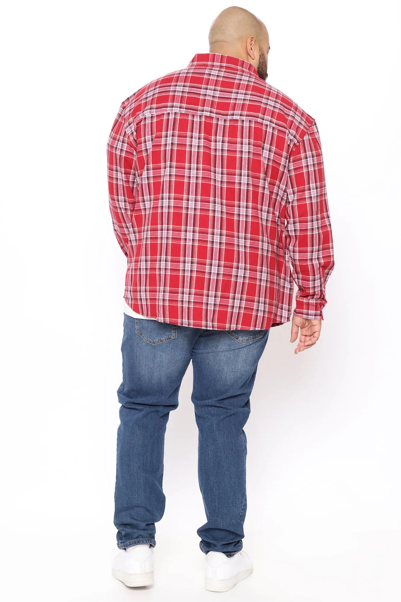 All Around Oversized Flannel Long Sleeve Woven Top - Red