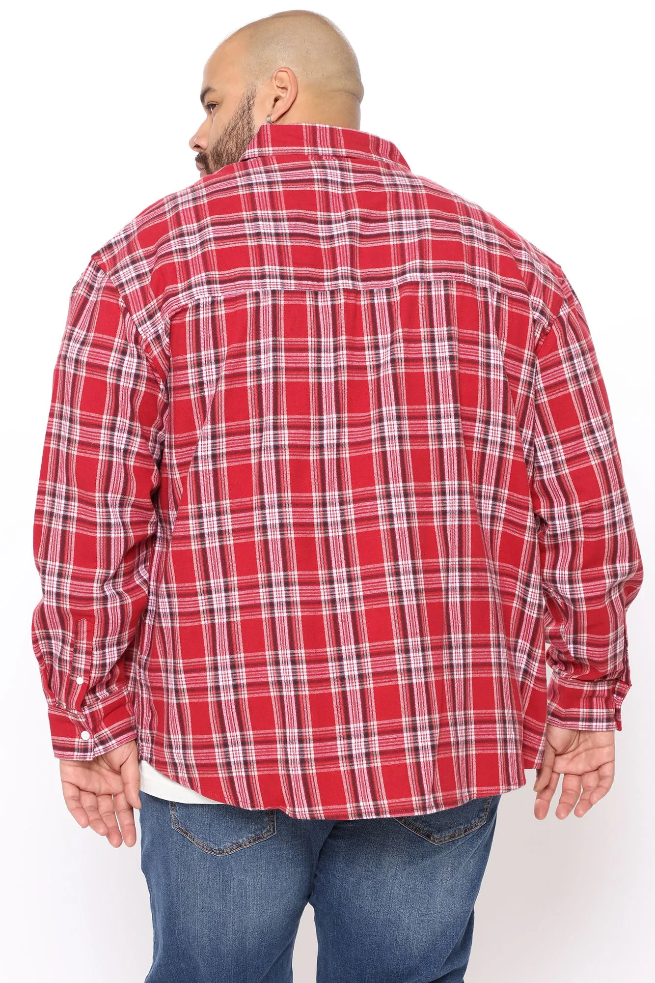 All Around Oversized Flannel Long Sleeve Woven Top - Red