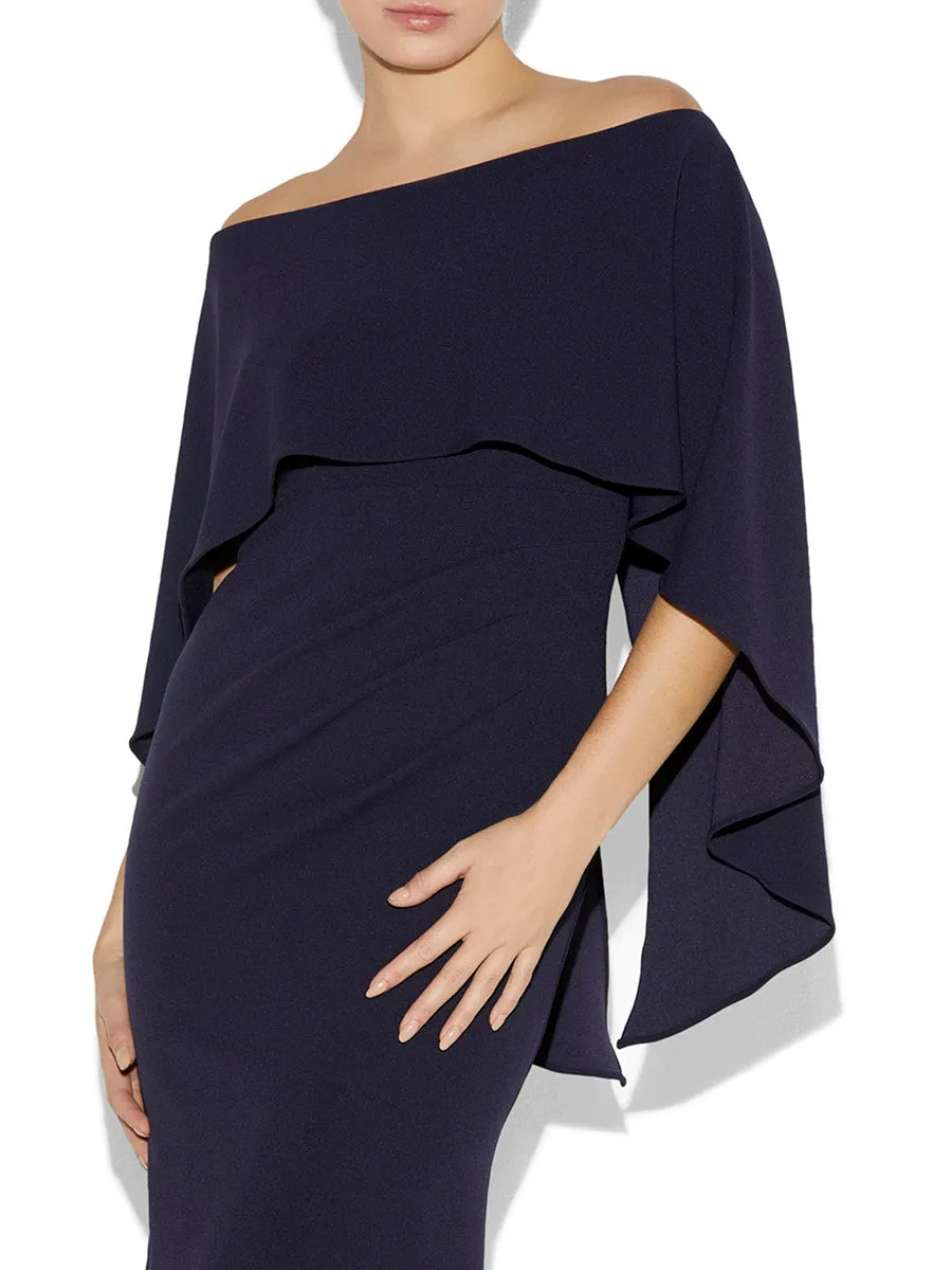 Ariella Navy Stretch Crepe Gown