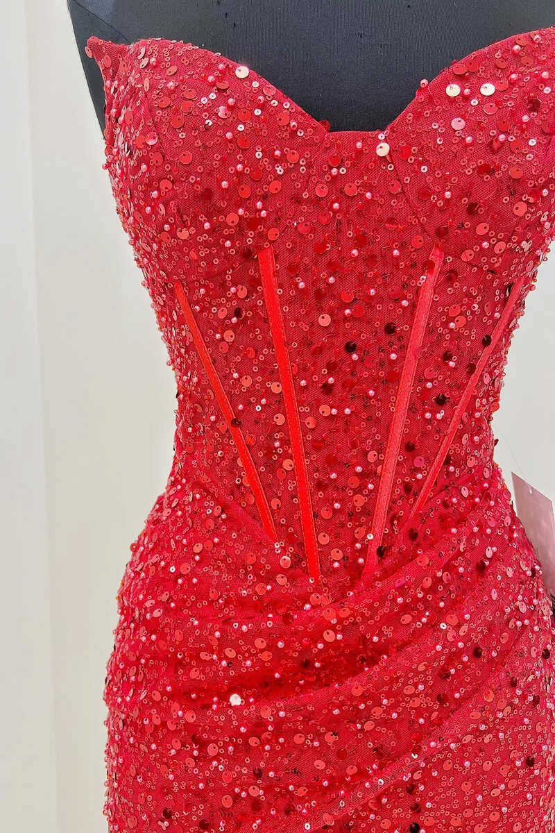 Black Sequin Strapless Tight Mini Homecoming Gown