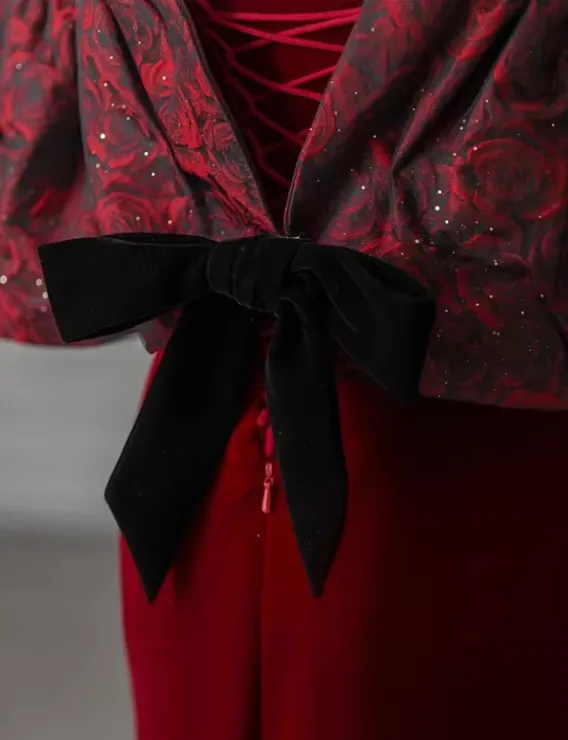 Charming Red Off Shoulder Velvet Mermaid Long Formal Party Dress MD7415