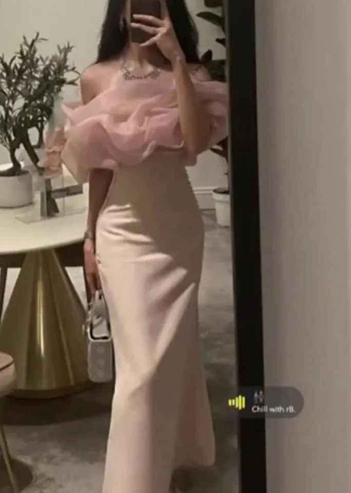 Elegant Pink Off Shoulder Long Party Dress Birthday Outfits MD7452
