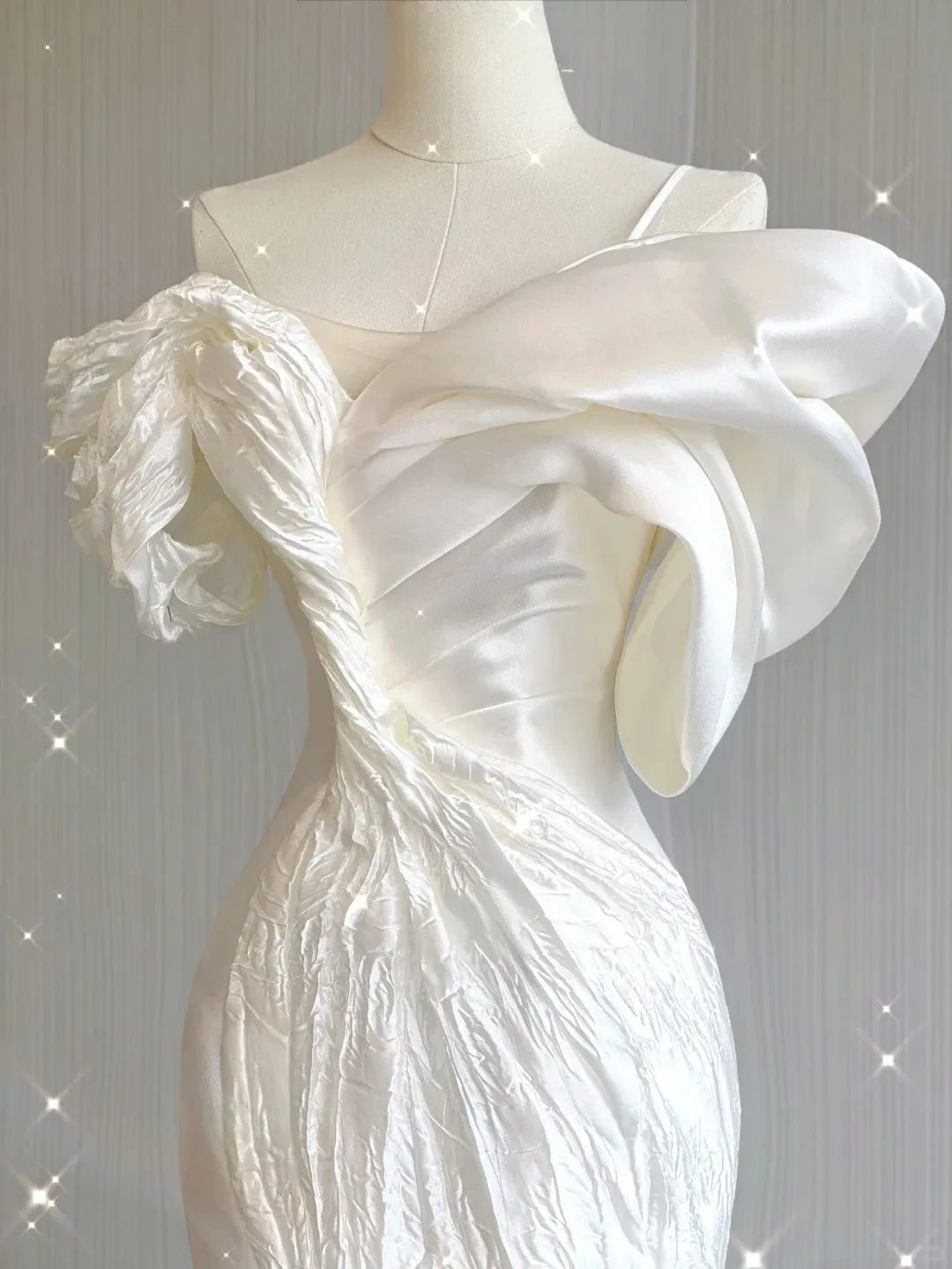 Elegant White Off Shoulder Mermaid Satin Long Party Dress Wedding Dress, D478