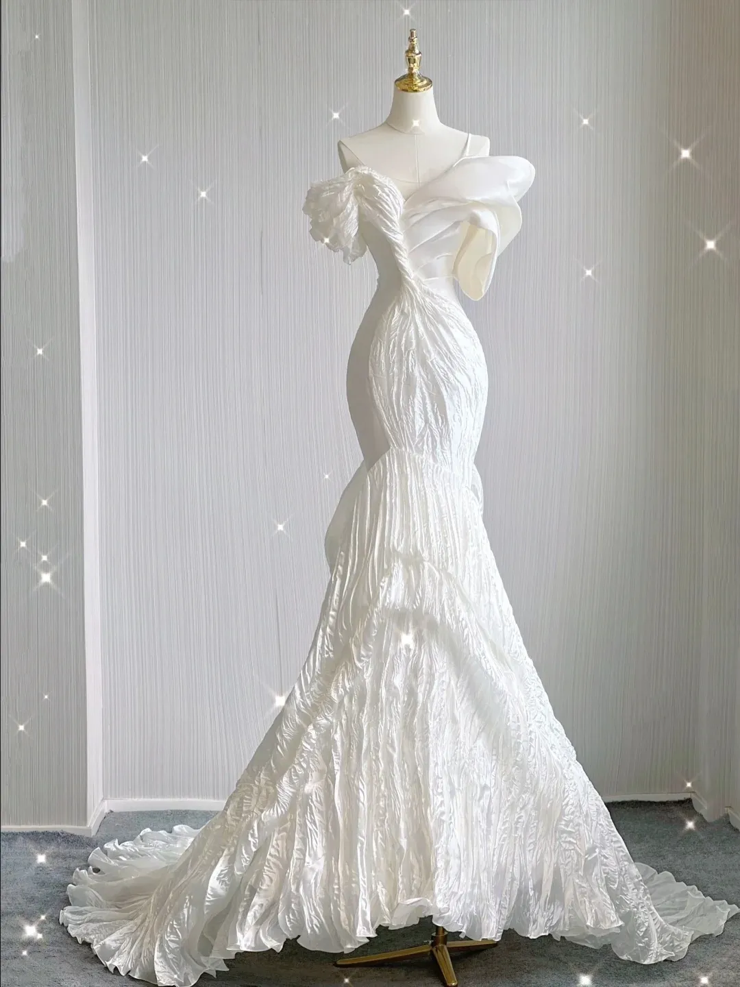 Elegant White Off Shoulder Mermaid Satin Long Party Dress Wedding Dress, D478