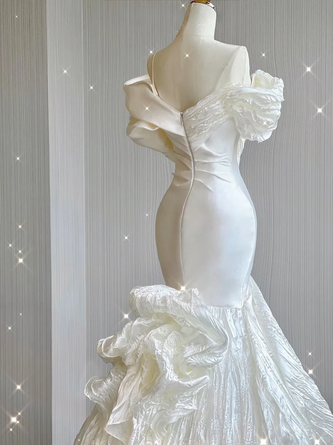 Elegant White Off Shoulder Mermaid Satin Long Party Dress Wedding Dress, D478