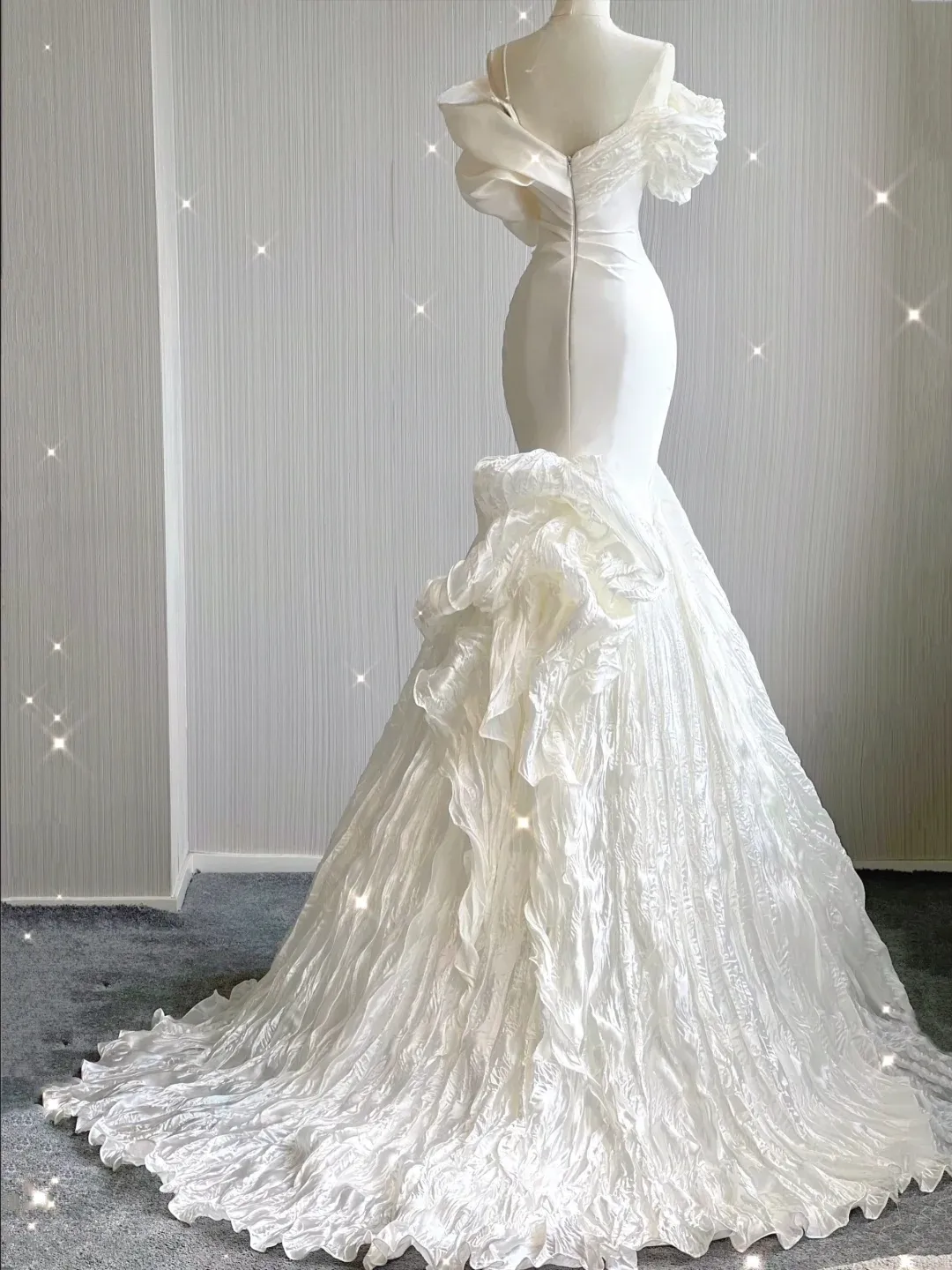Elegant White Off Shoulder Mermaid Satin Long Party Dress Wedding Dress, D478
