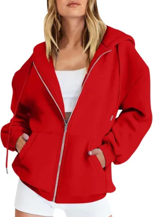 Gumipy Women Zip Up Hoodie Pullover Fleece Drawstring Oversized Sweatshirt Hoodies Long Sleeve Y2K Hoodie with Pockets