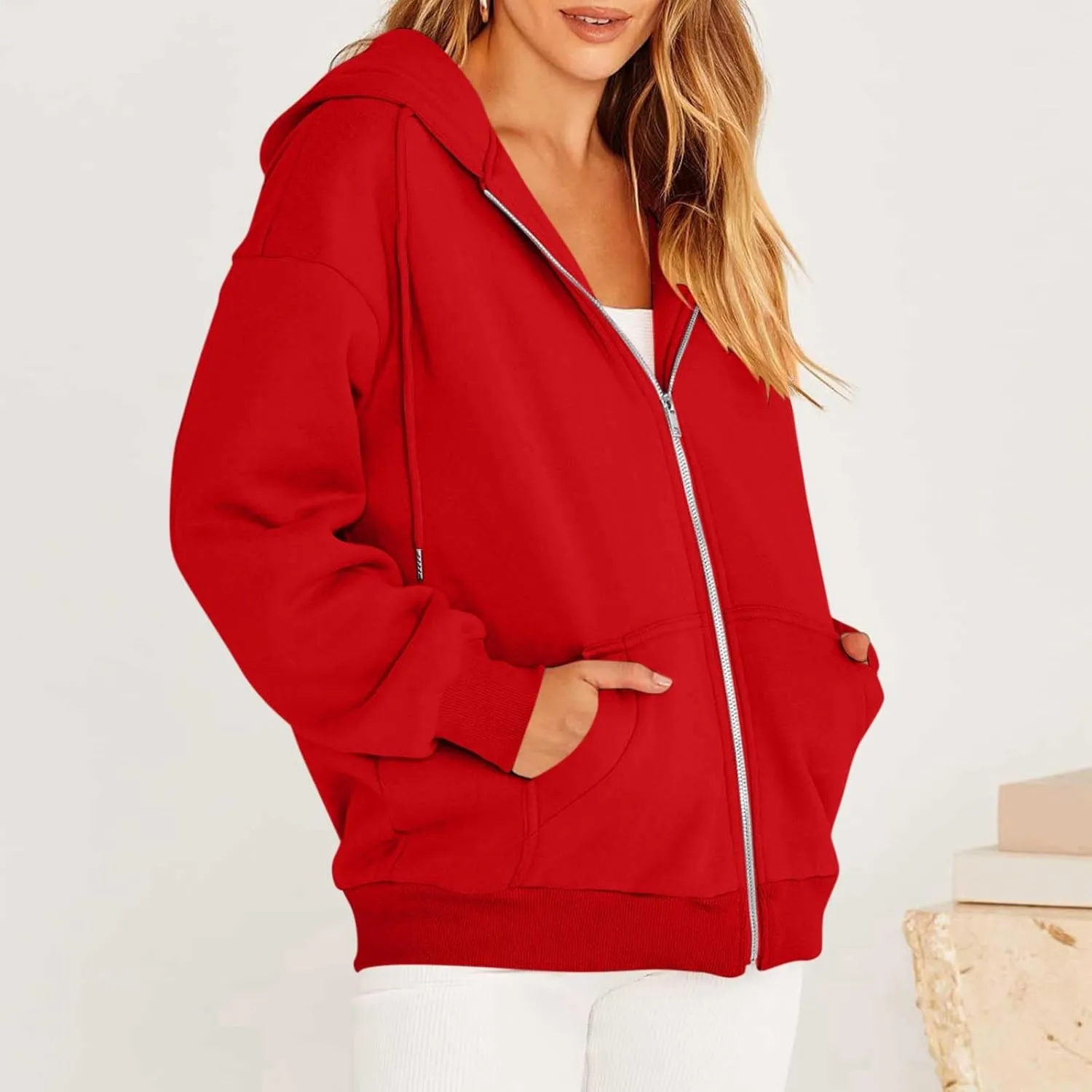 Gumipy Women Zip Up Hoodie Pullover Fleece Drawstring Oversized Sweatshirt Hoodies Long Sleeve Y2K Hoodie with Pockets