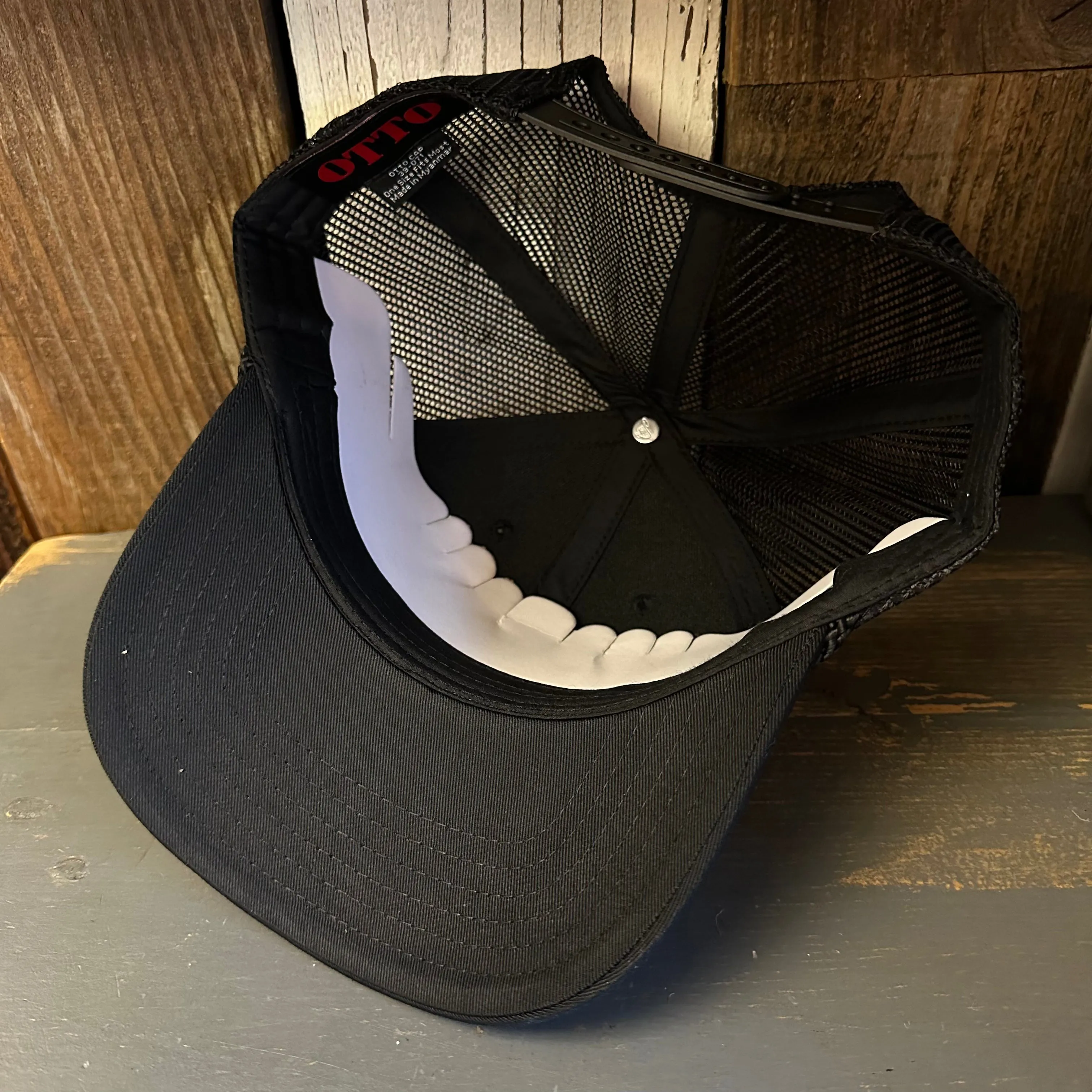Hermosa Beach ARE YOU ESTABLISHED? 5 Panel Mid Profile Mesh Back Trucker Hat - Black