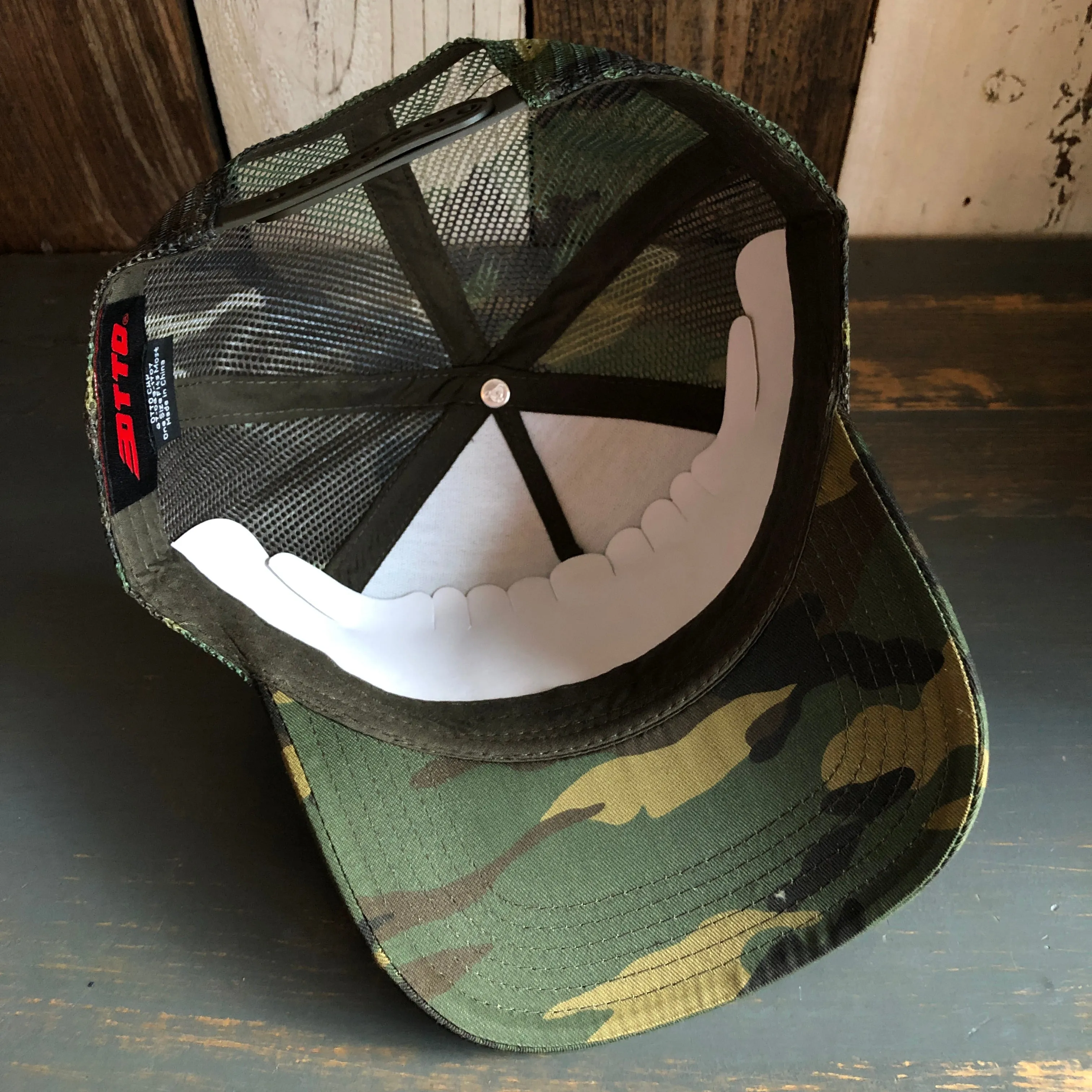 Hermosa Beach HERMOSA AVE Camouflage 5 Panel Mid Crown Mesh Back Snapback Trucker Hat - Dark Green/Brown