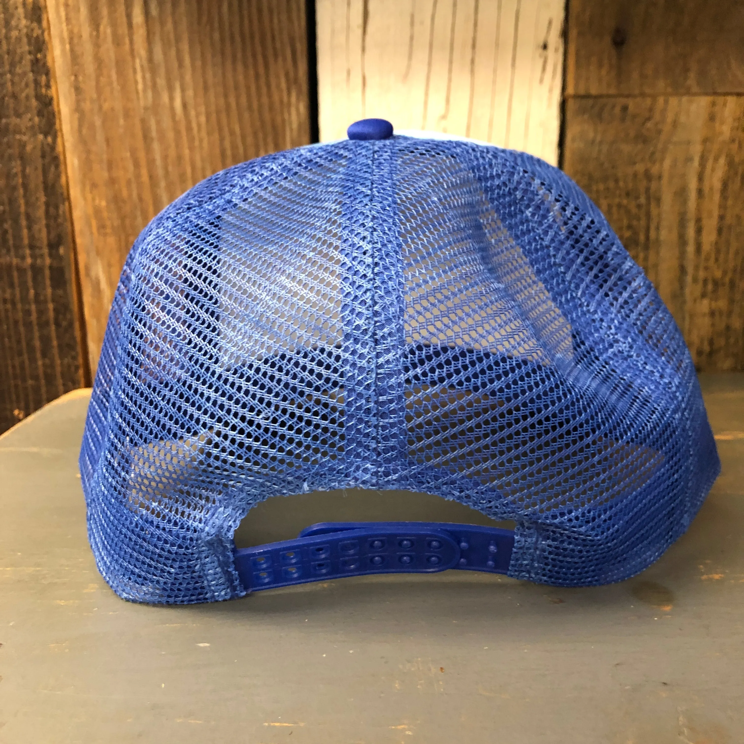 Hermosa Beach OBLIGATORY SUNSET High Crown 5 Panel Trucker Cap, Foam/Mesh - Columbia Blue/Royal