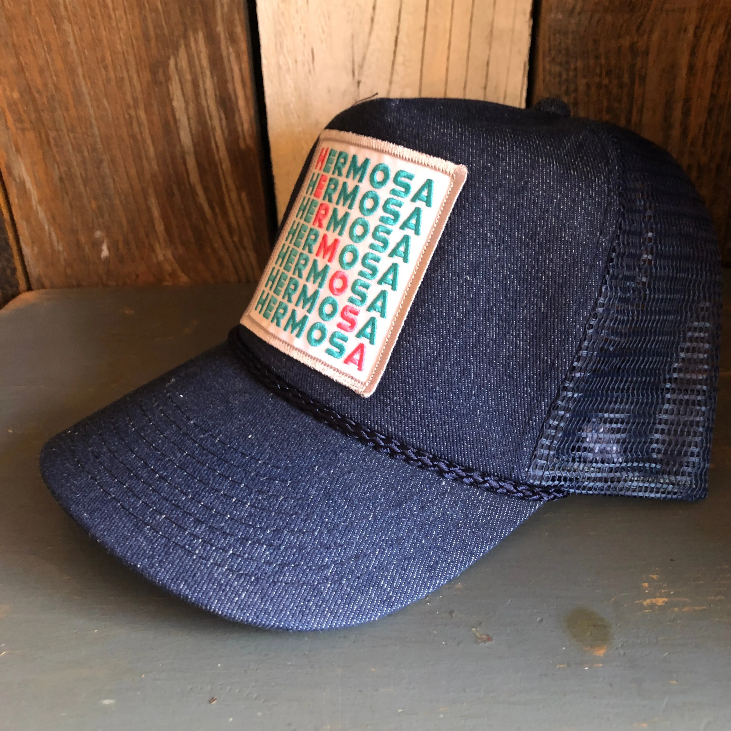 Hermosa Beach OCEAN DRIVE 5 panel Denim Mesh Back Cap - Navy
