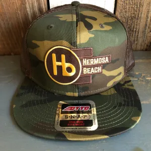 Hermosa Beach THE NEW STYLE Camouflage 6 Panel Mid Profile Mesh Back Snapback Trucker Hat - Dark Green/Brown/Dark Brown