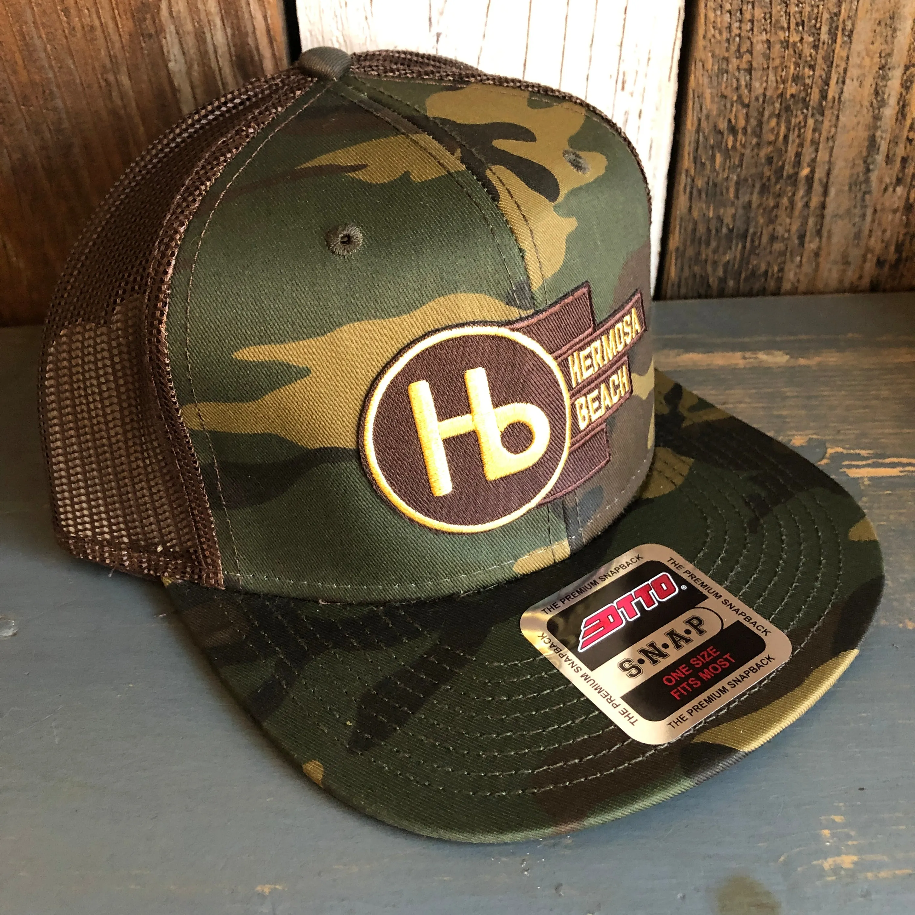Hermosa Beach THE NEW STYLE Camouflage 6 Panel Mid Profile Mesh Back Snapback Trucker Hat - Dark Green/Brown/Dark Brown