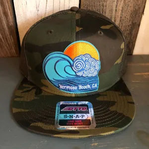 Hermosa Beach TUBULAR Camouflage 6 Panel Mid Crown Mesh Back Snapback Trucker Hat - Dark Green/Brown