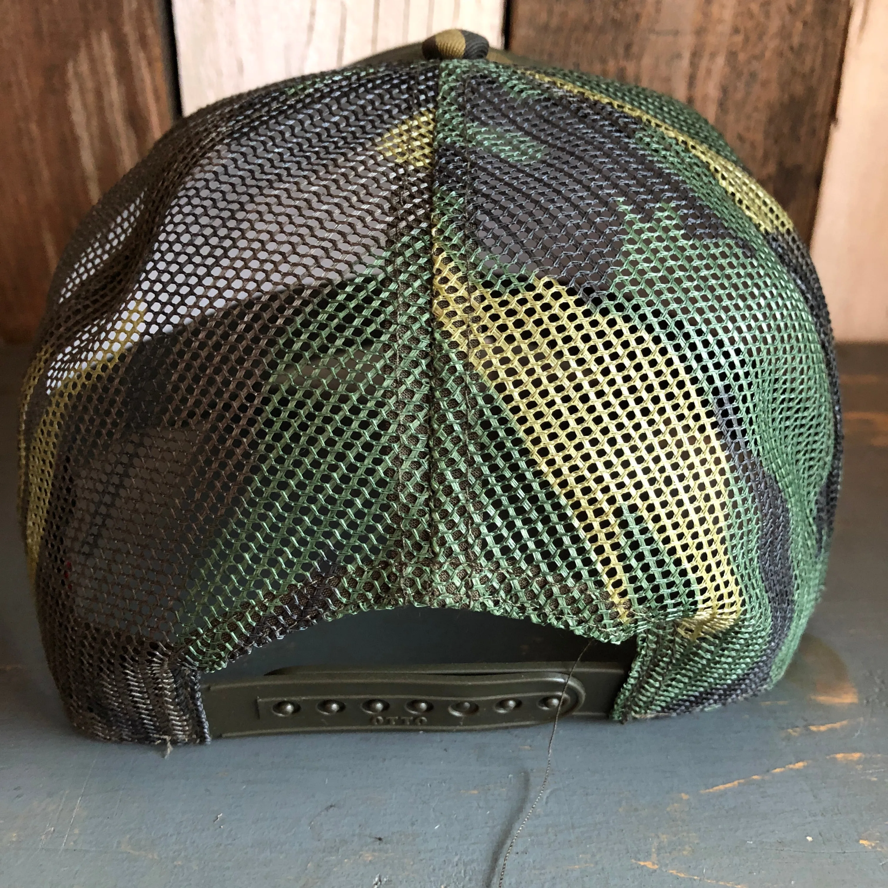 Hermosa Beach TUBULAR Camouflage 6 Panel Mid Crown Mesh Back Snapback Trucker Hat - Dark Green/Brown