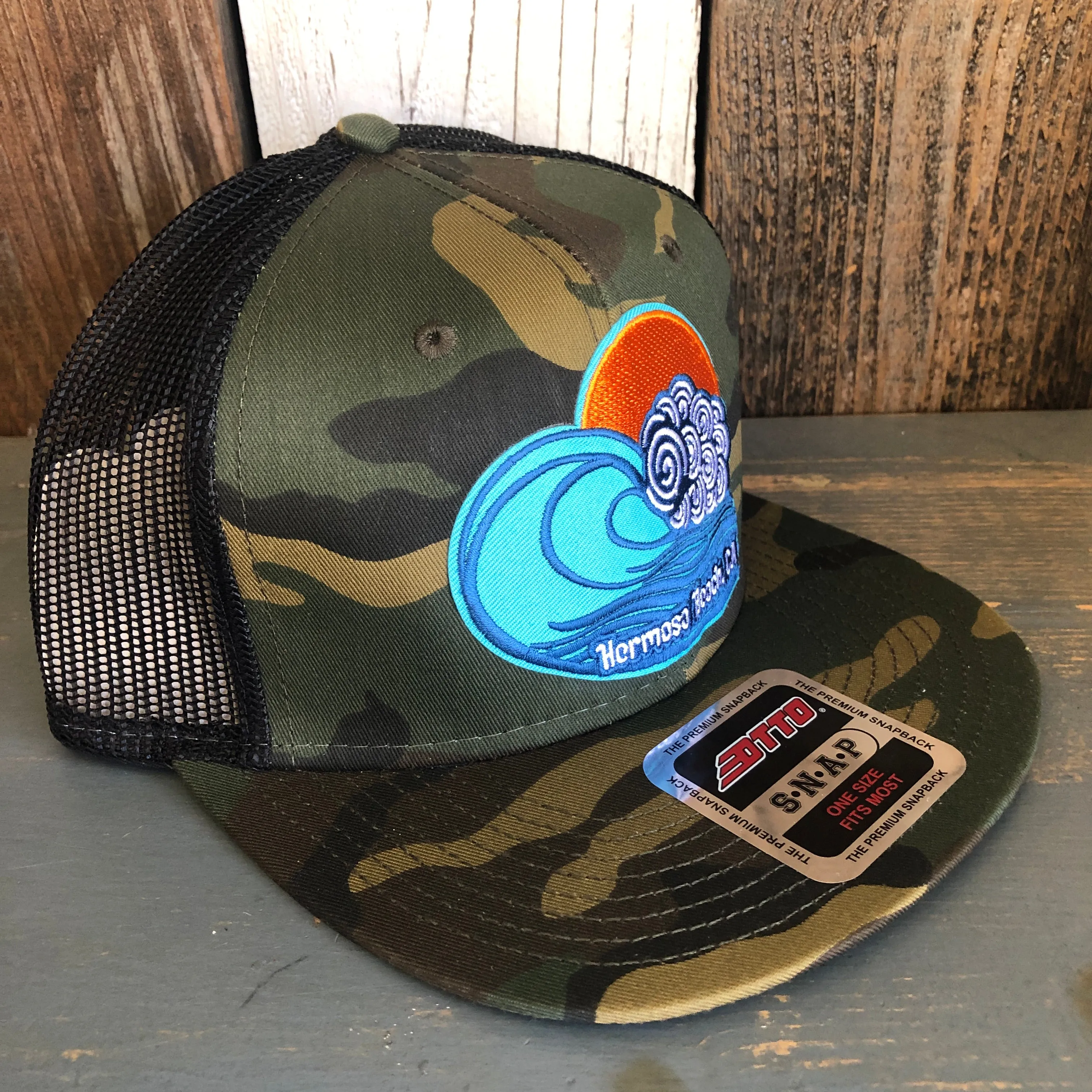Hermosa Beach TUBULAR Camouflage 6 Panel Mid Profile Mesh Back Snapback Trucker Hat - Dark Green/Brown/Black
