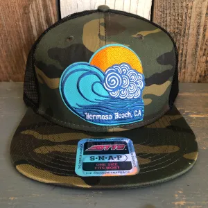 Hermosa Beach TUBULAR Camouflage 6 Panel Mid Profile Mesh Back Snapback Trucker Hat - Dark Green/Brown/Black