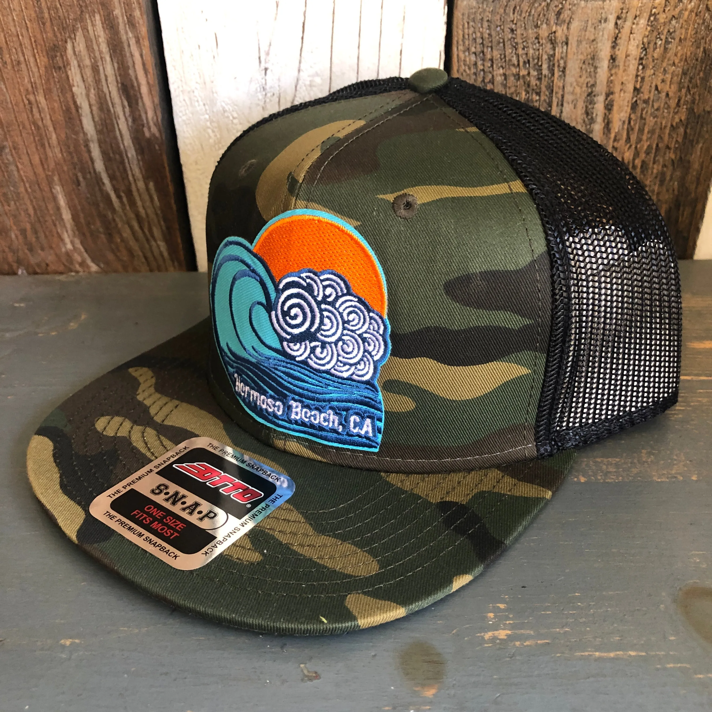 Hermosa Beach TUBULAR Camouflage 6 Panel Mid Profile Mesh Back Snapback Trucker Hat - Dark Green/Brown/Black