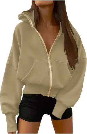 Hoodies For Women Full Zip Up Oversized Sweatshirts Casual Long Sleeve Track Jackets With Pockets 2024 Fall Outfits