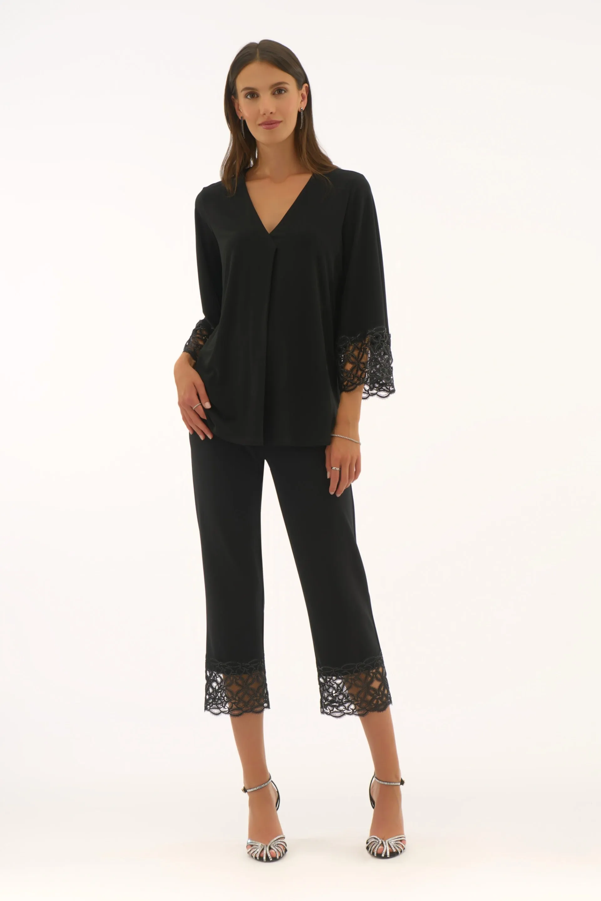 Joseph Ribkoff Black Straight Top With Lace Detail Style 251785