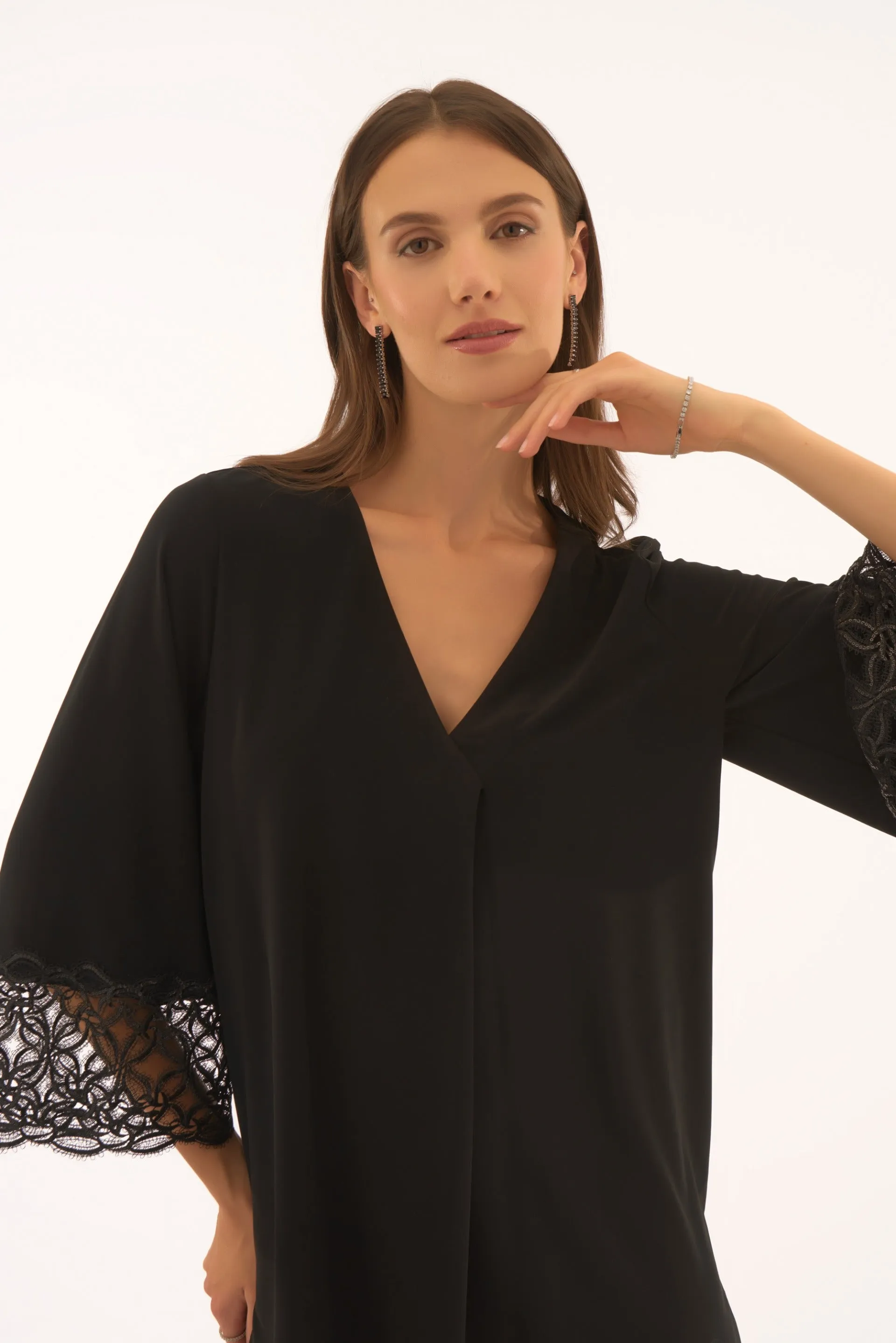 Joseph Ribkoff Black Straight Top With Lace Detail Style 251785