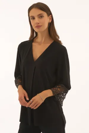 Joseph Ribkoff Black Straight Top With Lace Detail Style 251785