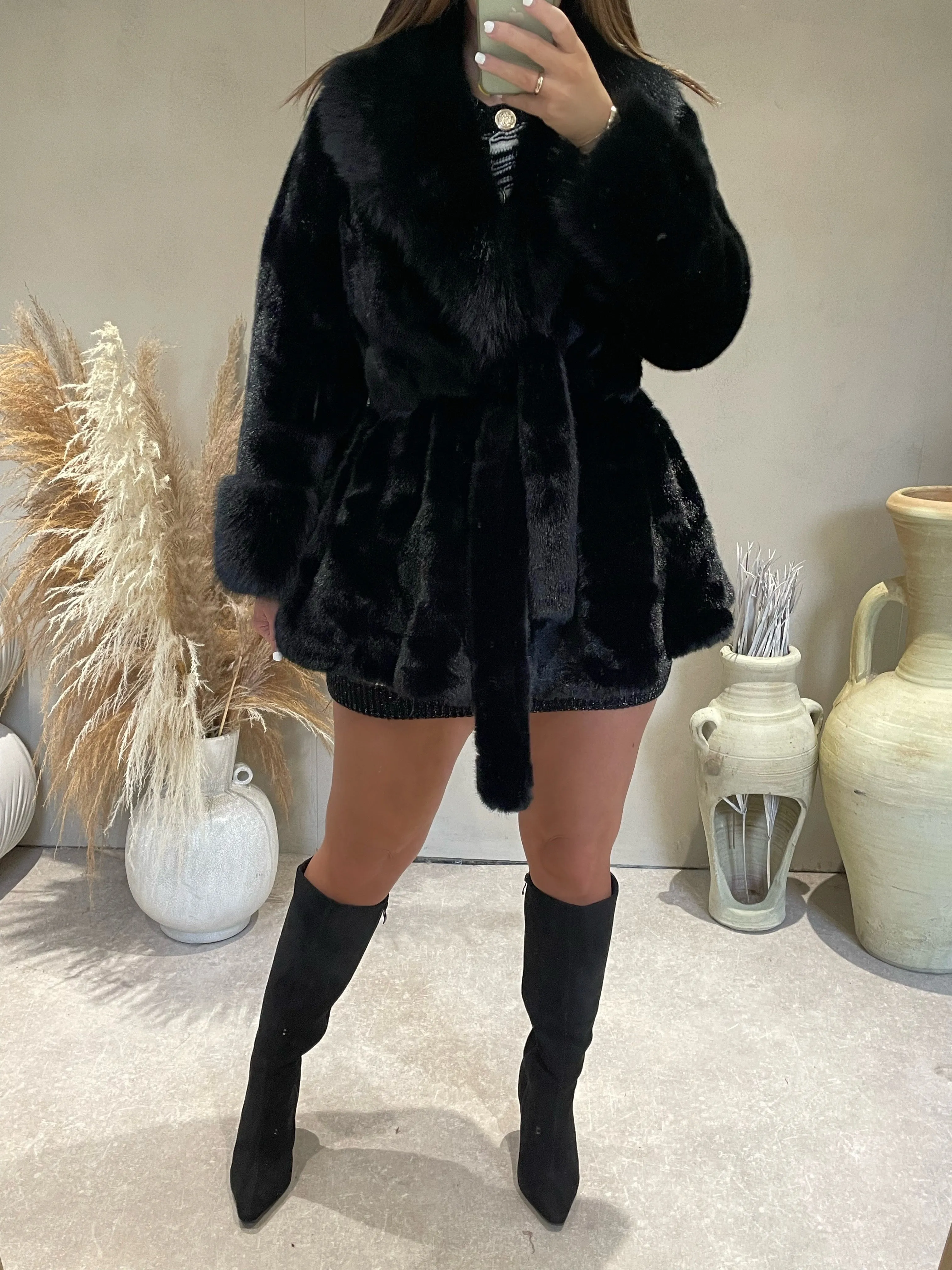 KIA BLACK FAUX FUR JACKET - store credit only