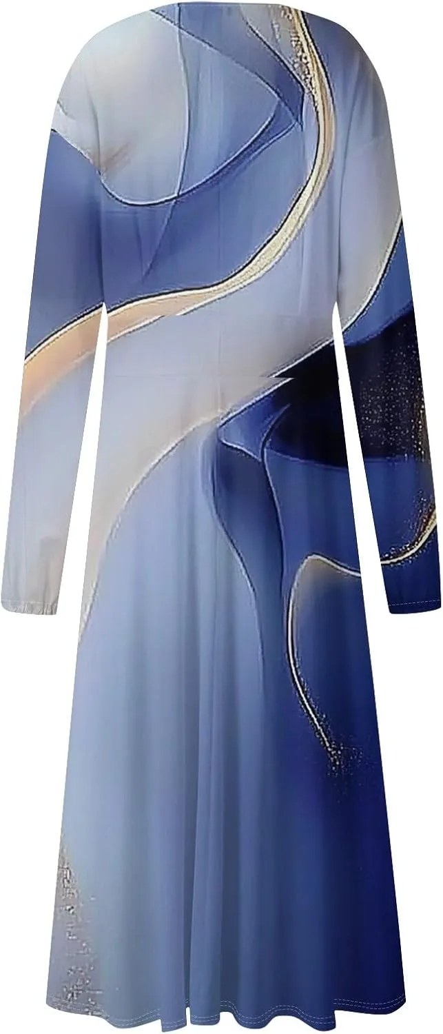 Long Sleeve Dress Women Midi Spring V Neck Puff Sleeve Wrap Dress Floral Graphic High Waist Ruched Dresses Party Dress