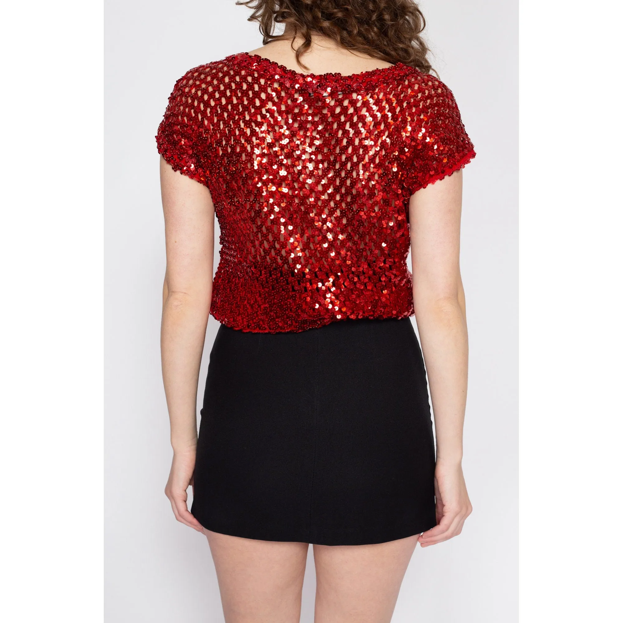Medium 70s Red Sequin Disco Crop Top