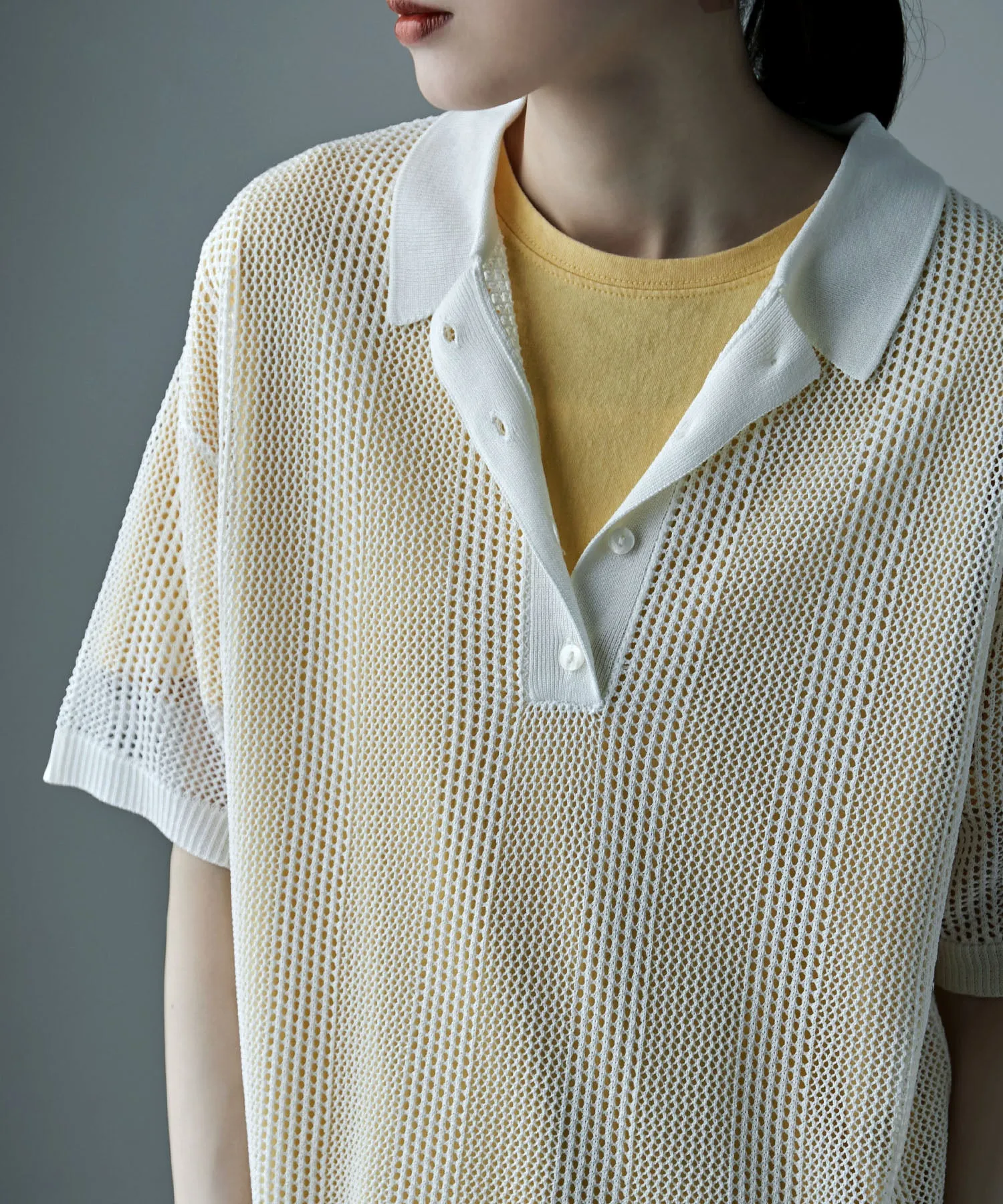Mesh knit polo pullover