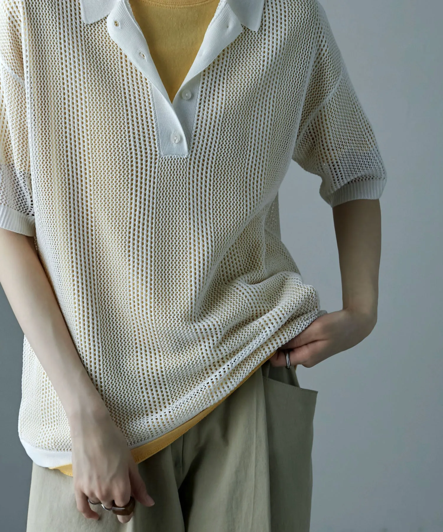 Mesh knit polo pullover