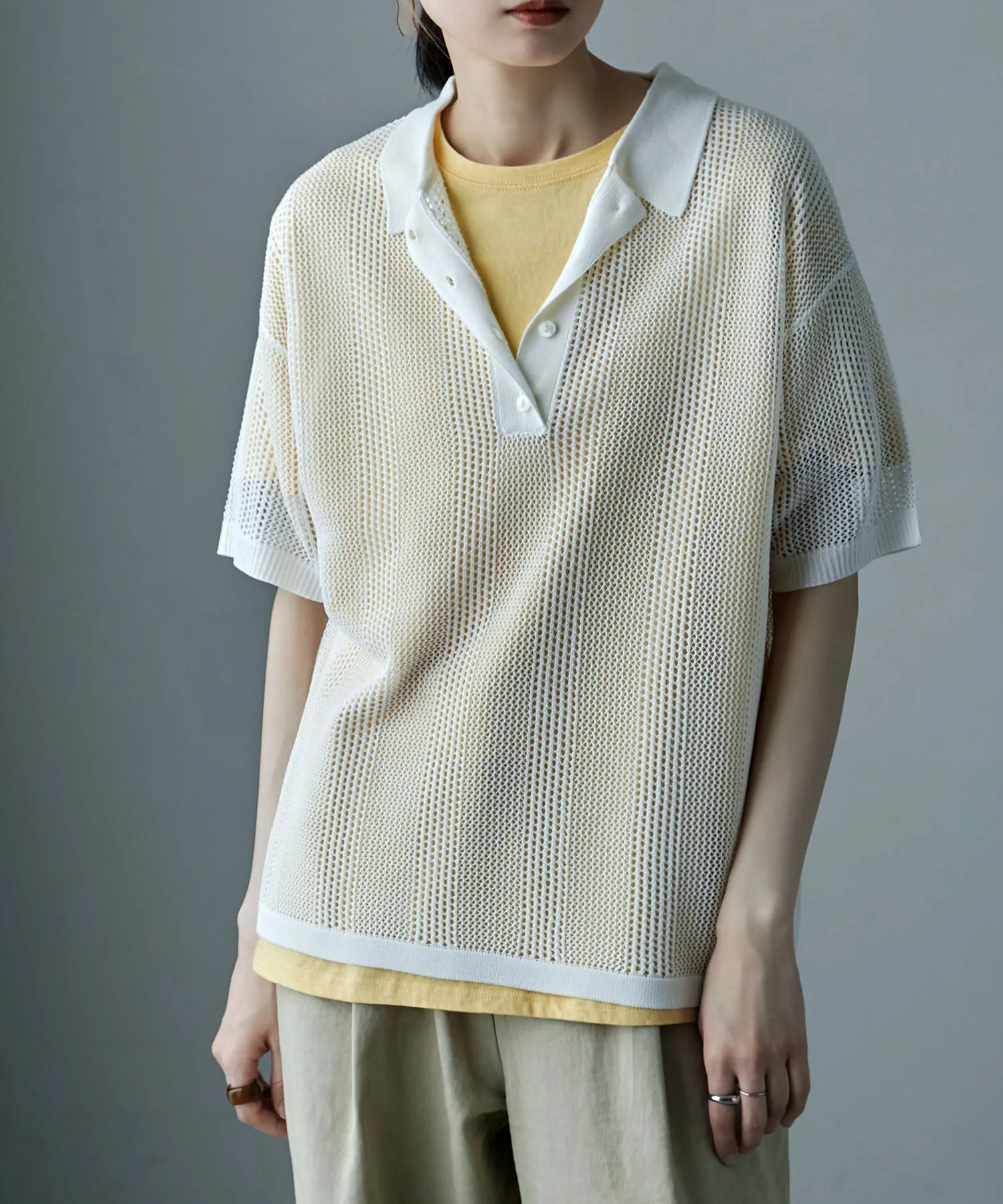 Mesh knit polo pullover