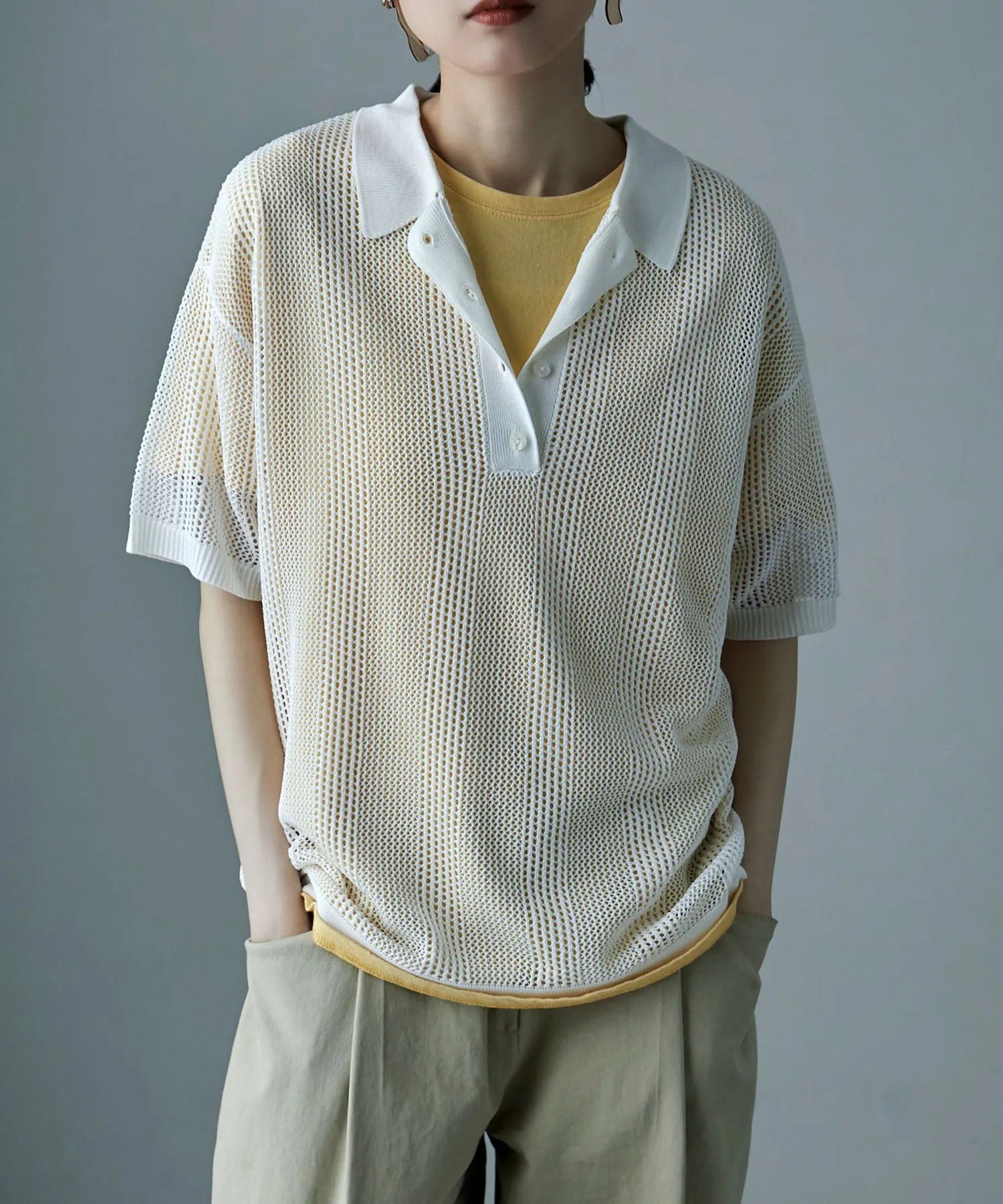 Mesh knit polo pullover