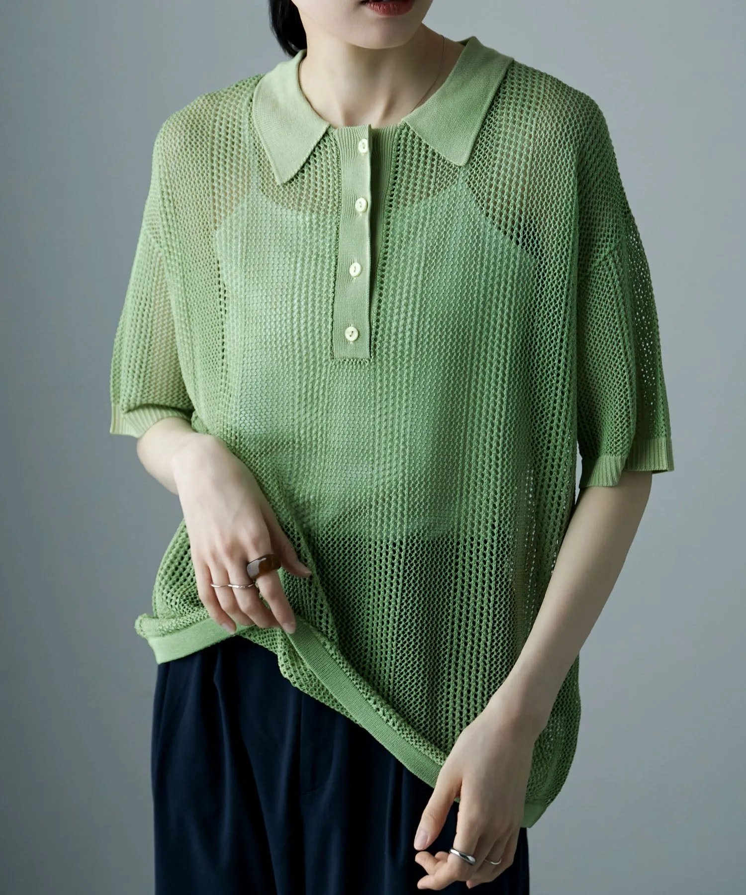 Mesh knit polo pullover