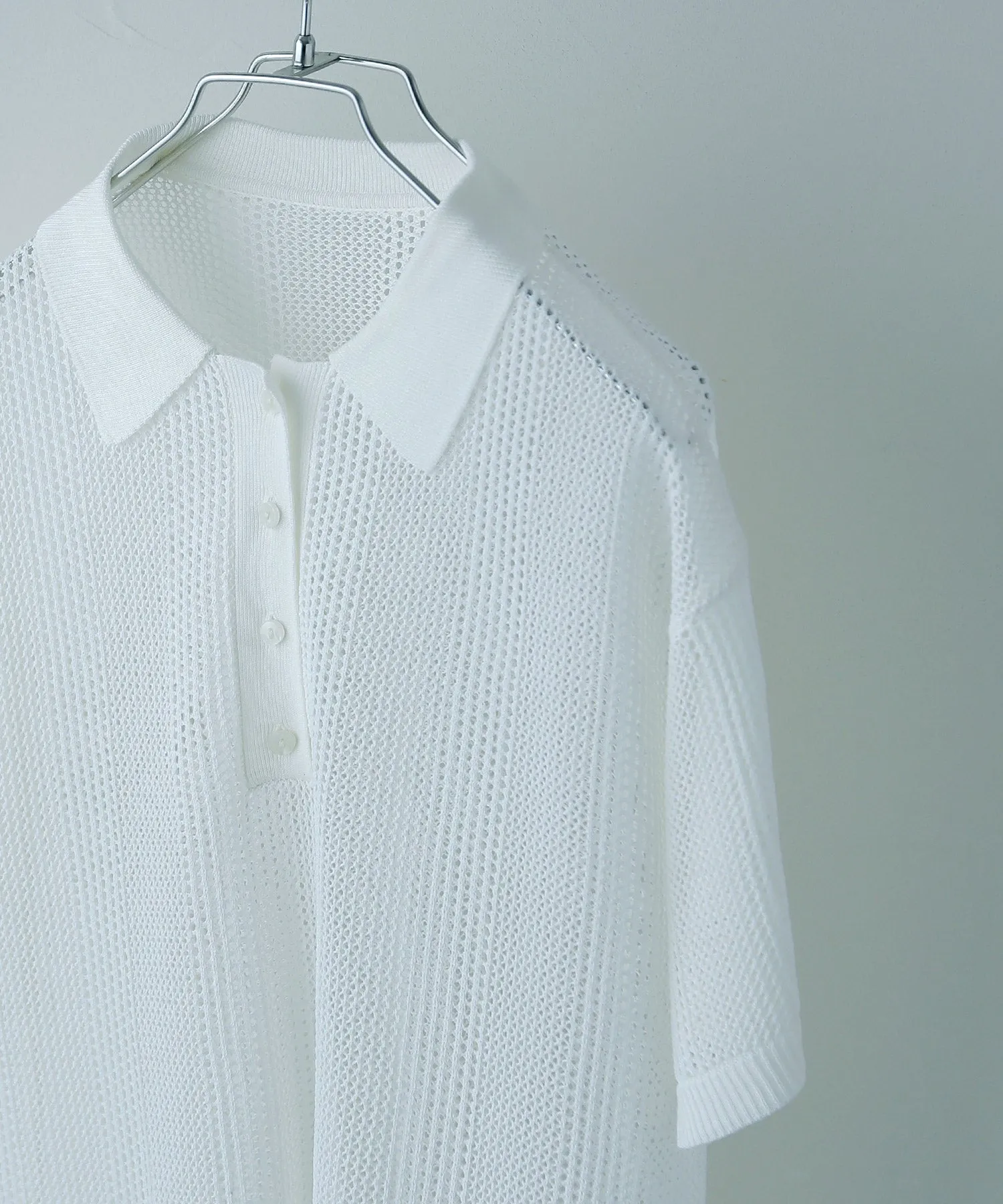 Mesh knit polo pullover