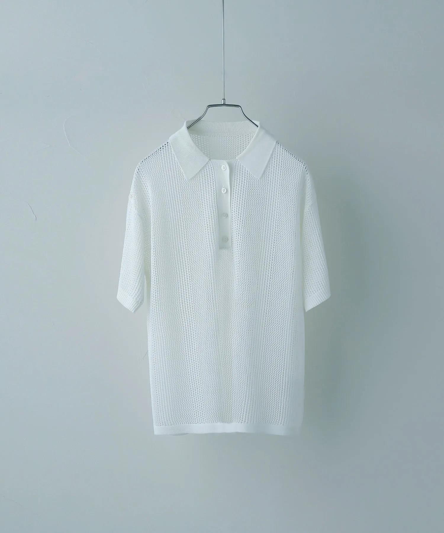 Mesh knit polo pullover