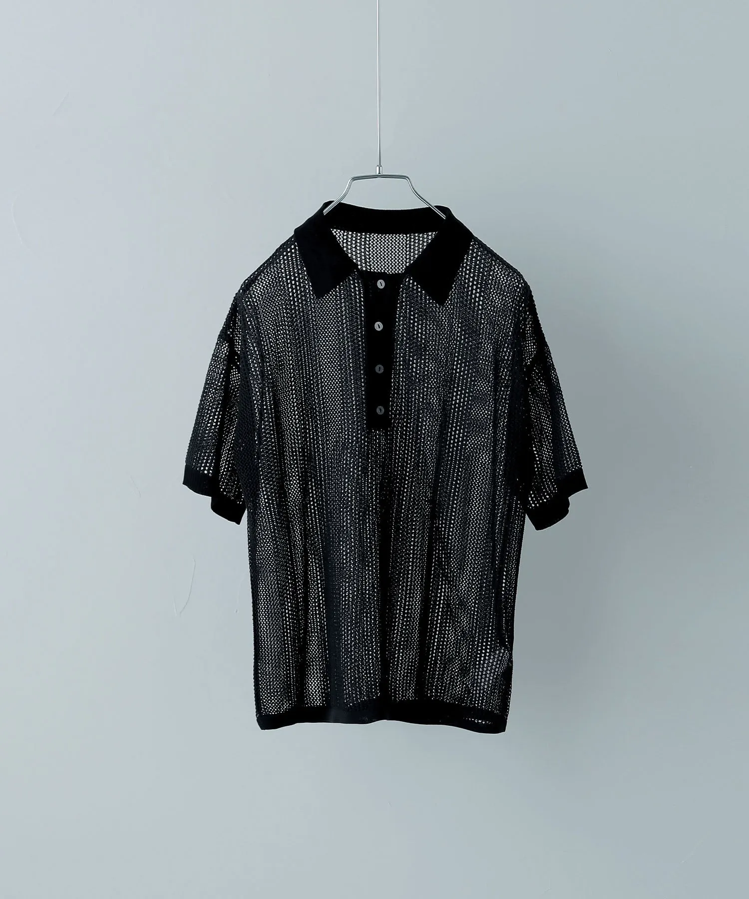 Mesh knit polo pullover
