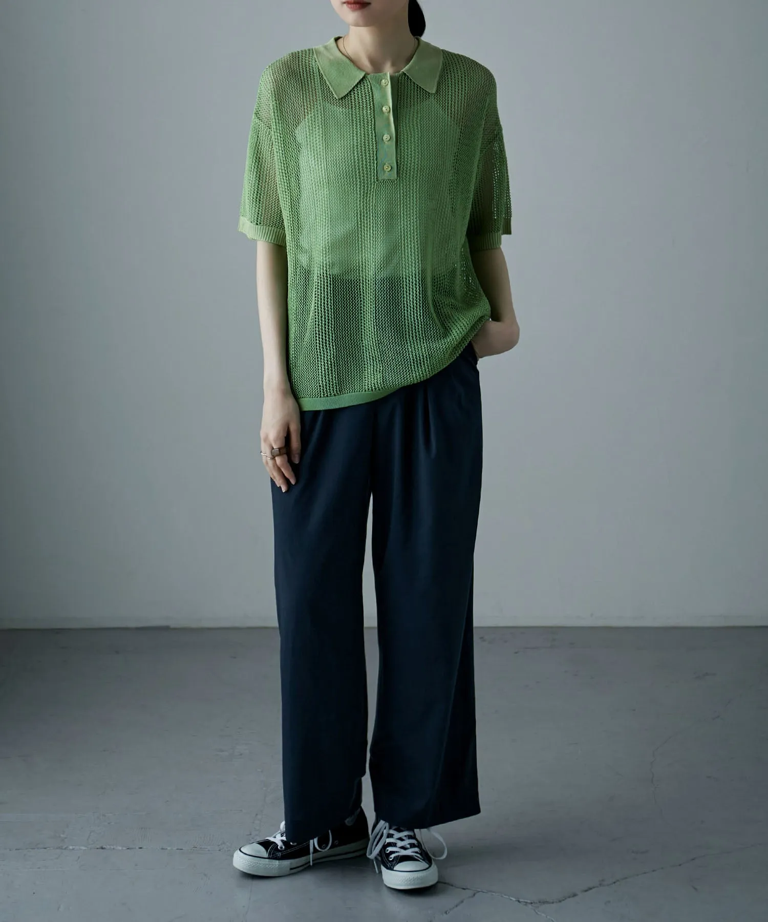 Mesh knit polo pullover