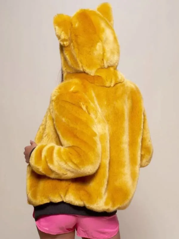 New Faux Fur Coats For Women Hooded Long Sleeves Casual Oversized Orange Winter Coat