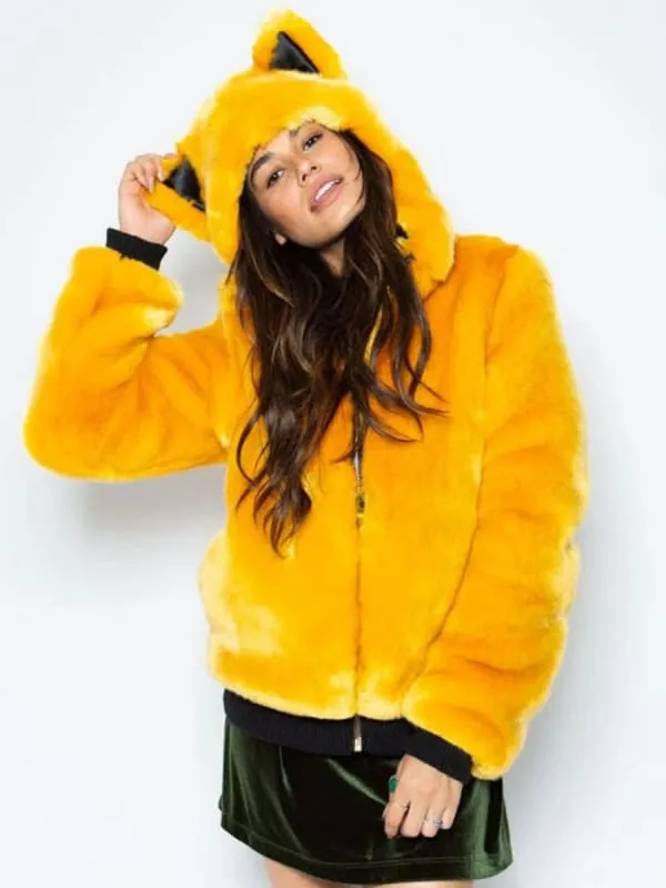 New Faux Fur Coats For Women Hooded Long Sleeves Casual Oversized Orange Winter Coat