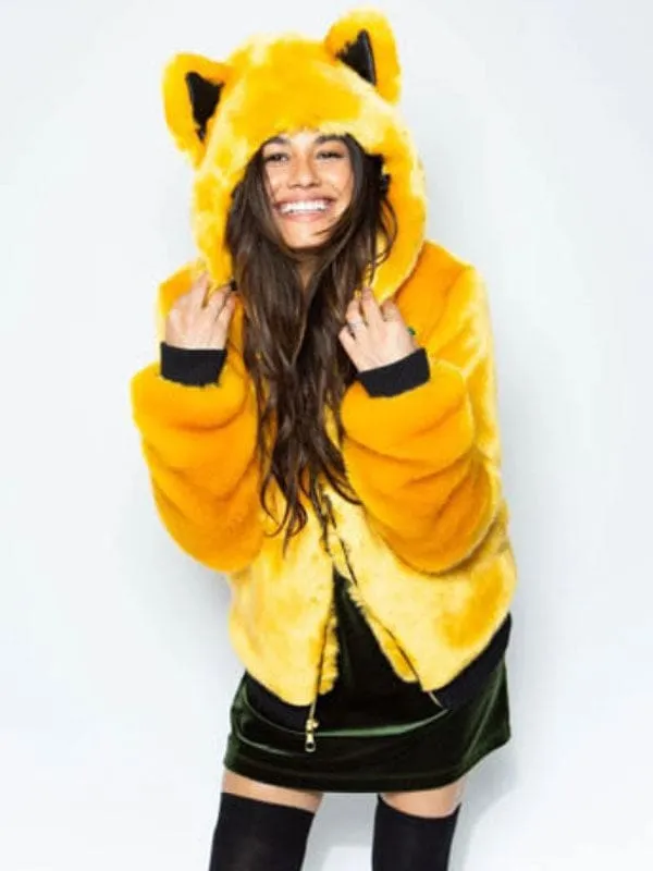 New Faux Fur Coats For Women Hooded Long Sleeves Casual Oversized Orange Winter Coat