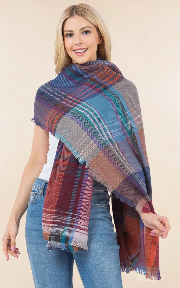 OA98B1 PLAID PATTERN OVERSIZED OBLONG SCARF