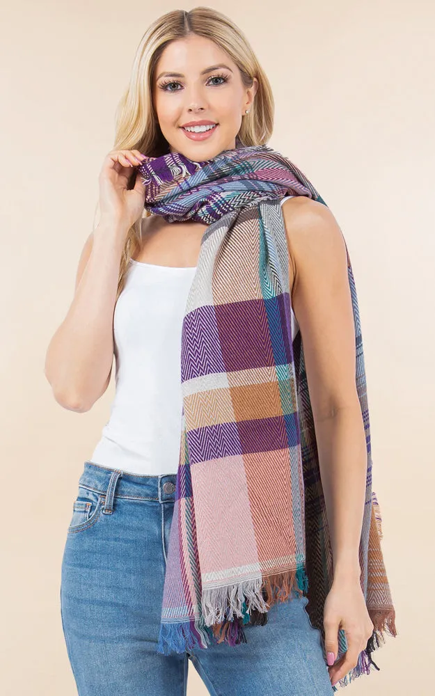 OA98B1 PLAID PATTERN OVERSIZED OBLONG SCARF