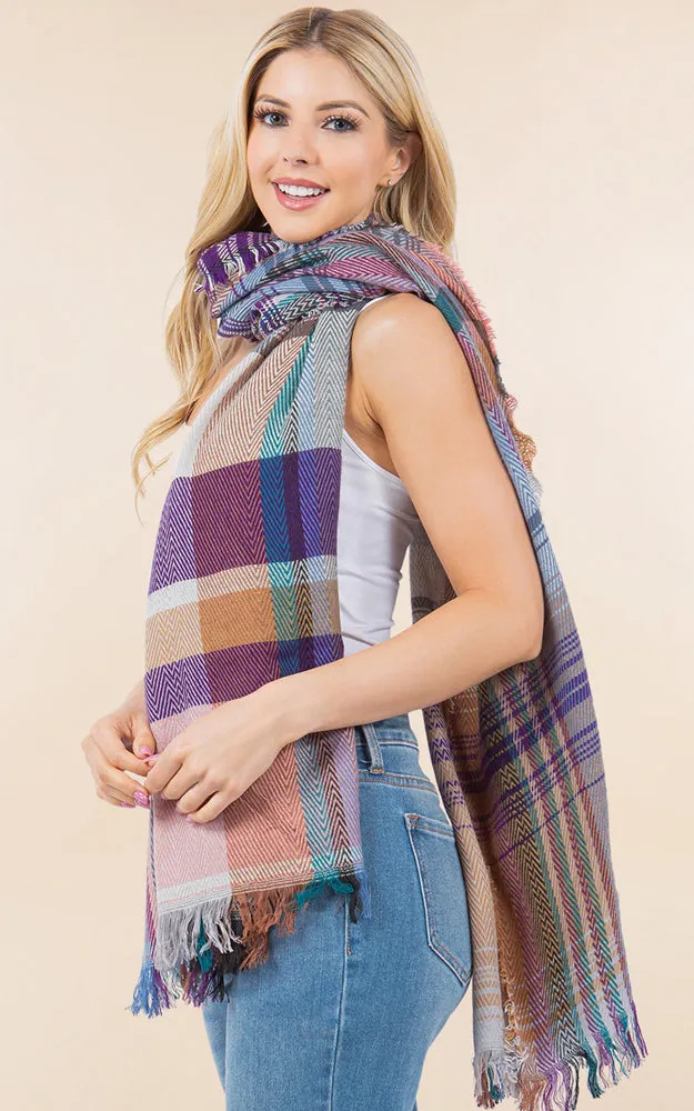 OA98B1 PLAID PATTERN OVERSIZED OBLONG SCARF
