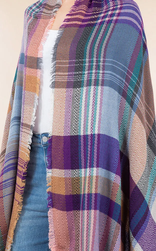 OA98B1 PLAID PATTERN OVERSIZED OBLONG SCARF