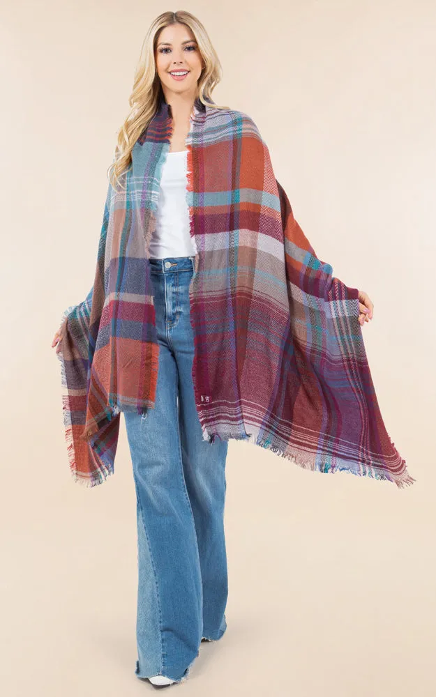 OA98B1 PLAID PATTERN OVERSIZED OBLONG SCARF