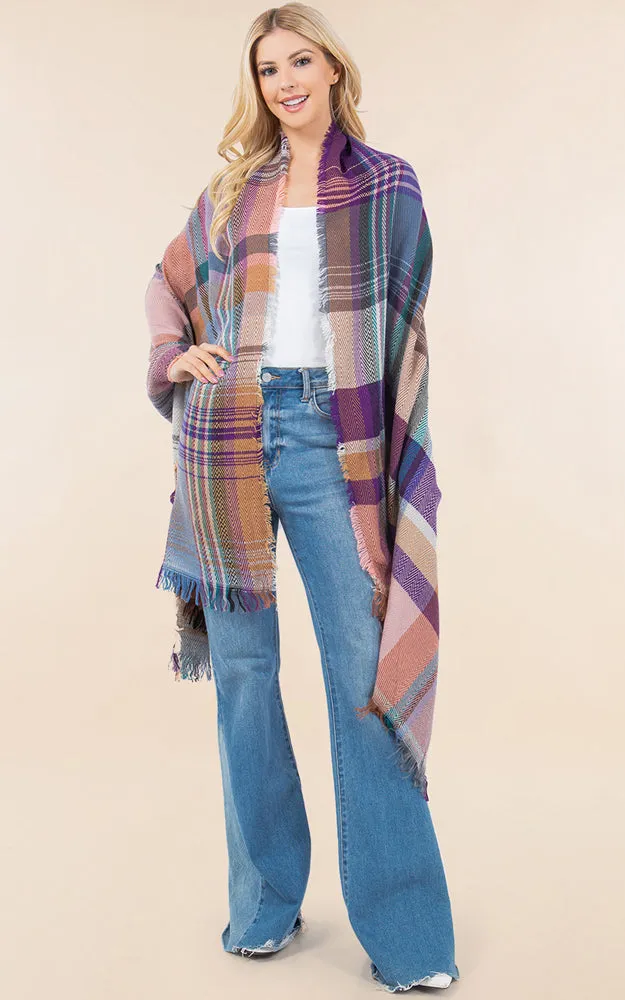 OA98B1 PLAID PATTERN OVERSIZED OBLONG SCARF